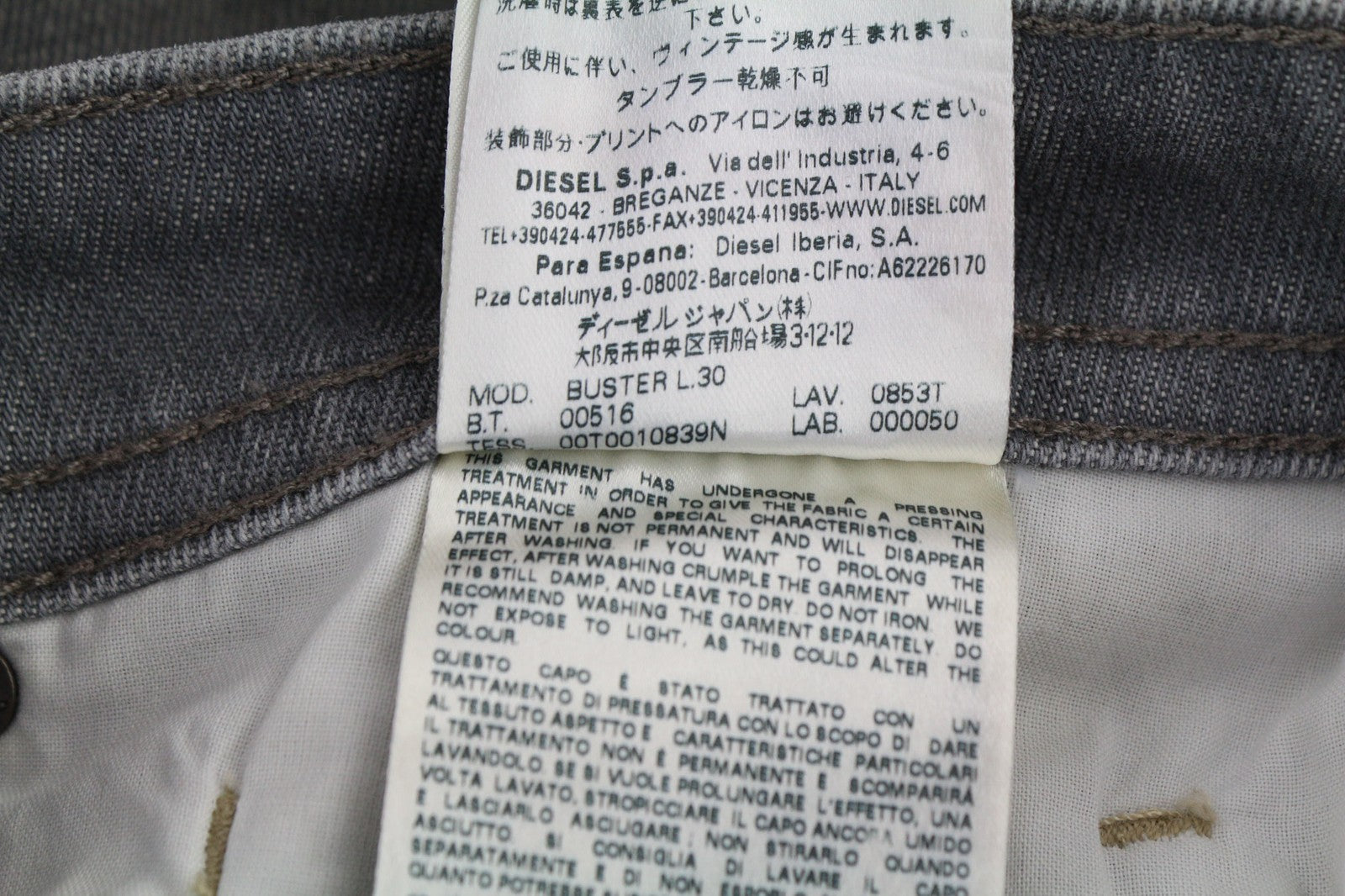 DIESEL Buster 0853T Men's Jeans W27/L30 Grey Washed Slim Tapered Stretch