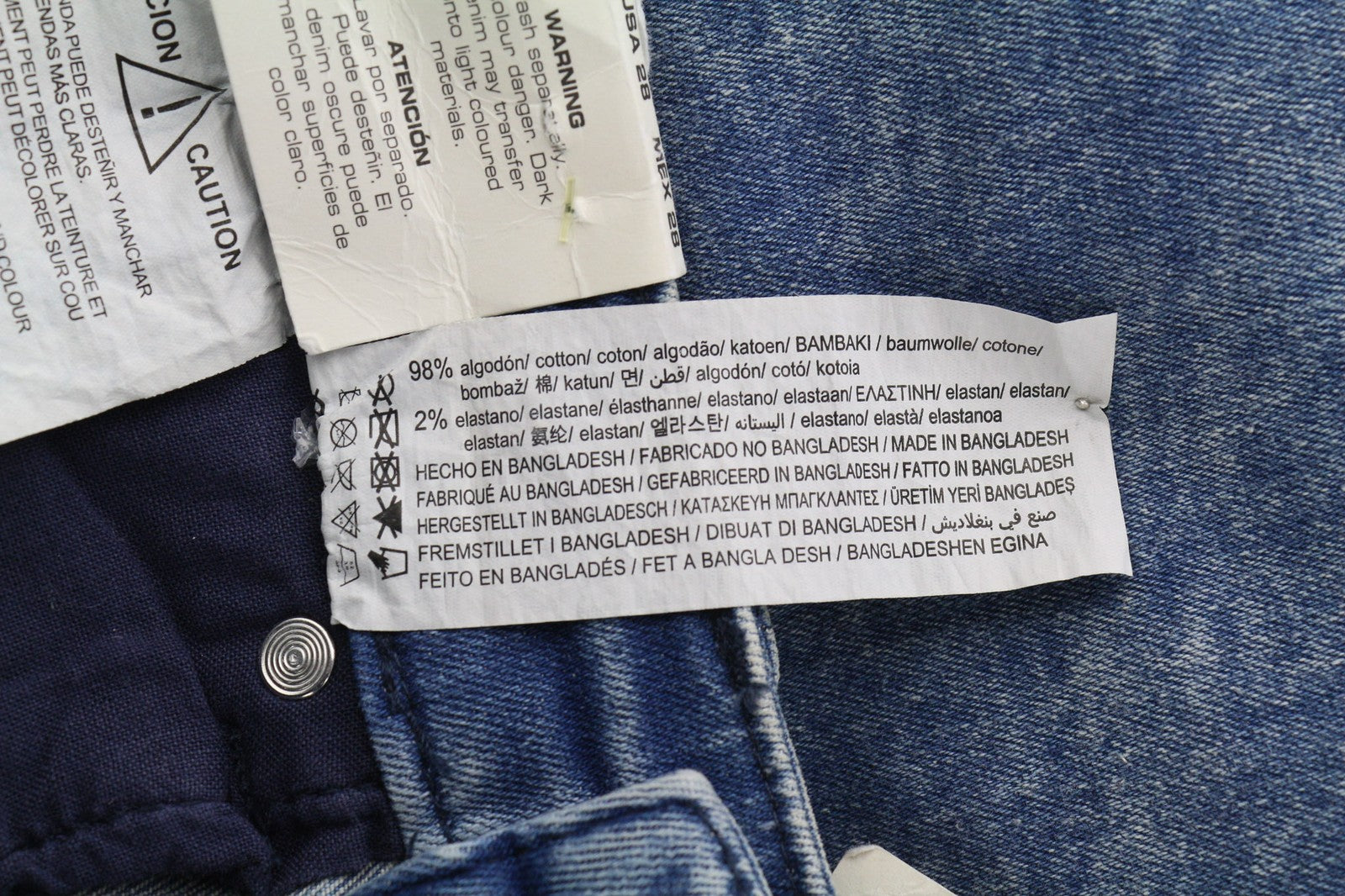 PULL &amp; BEAR vyriški mėlyni tamprūs, morkų kirpimo, laisvalaikio stiliaus džinsai su 5 kišenėmis, EU34 dydis 