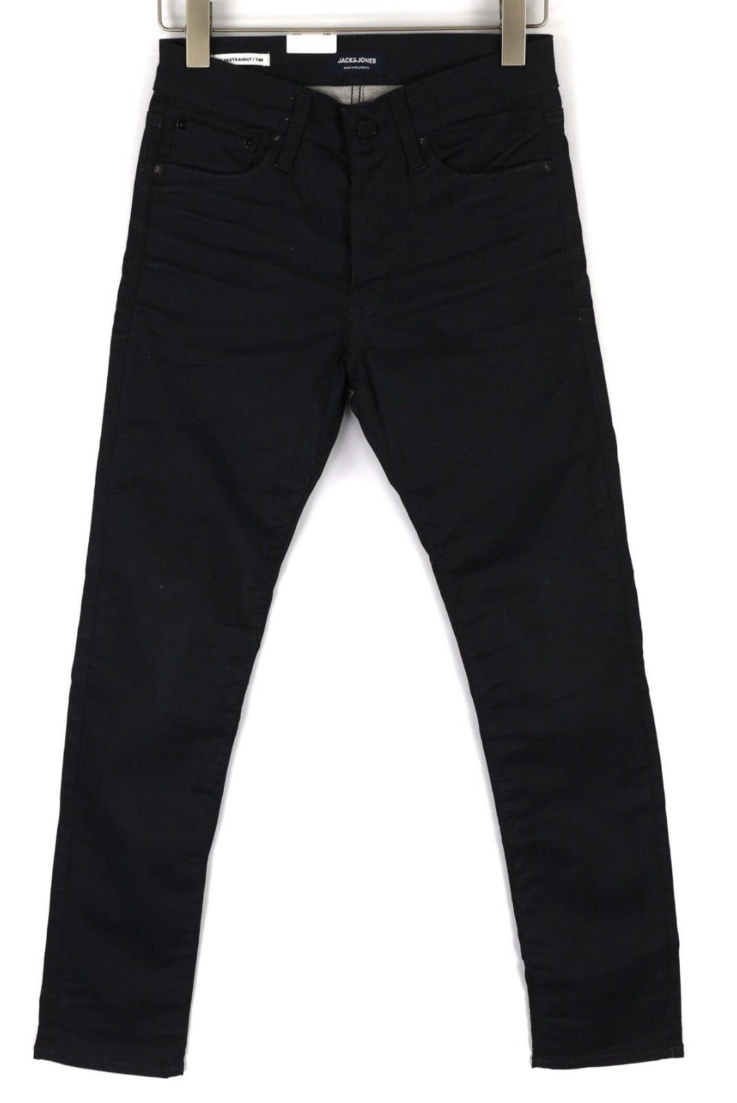 JACK & JONES Tim Men's W27/L32 Black Cotton Stretch Slim Straight Button Jeans