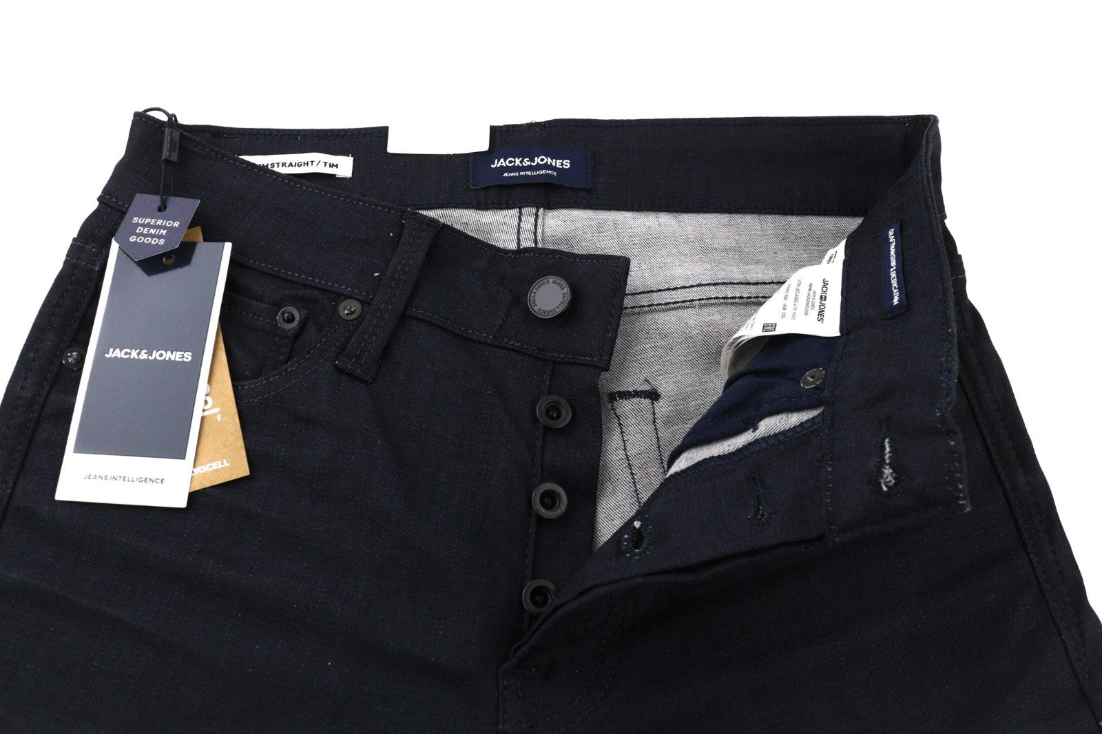 JACK & JONES Tim Men's W27/L32 Black Cotton Stretch Slim Straight Button Jeans