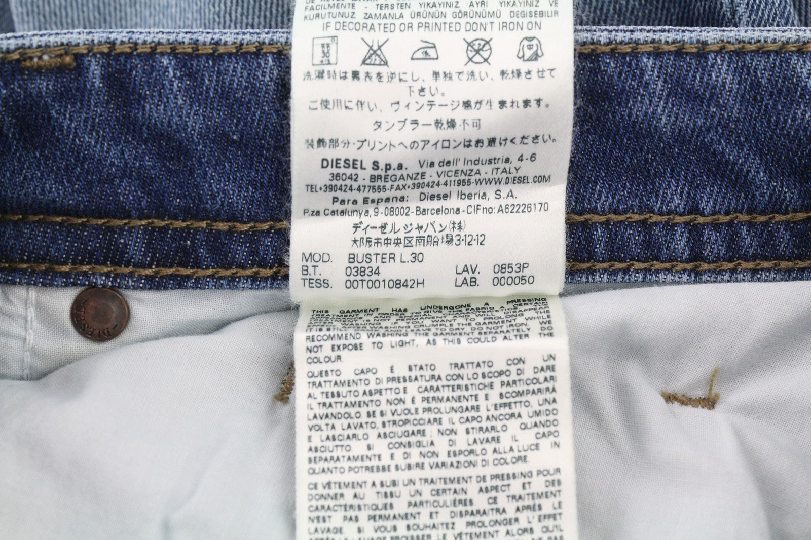 DIESEL Buster 0853P Men's Jeans W27/L30 Blue Washed Slim Tapered Stretch