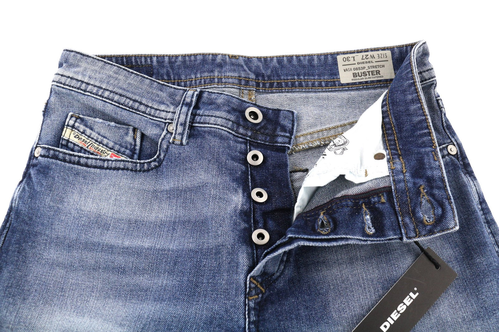 DIESEL Buster 0853P Men's Jeans W27/L30 Blue Washed Slim Tapered Stretch