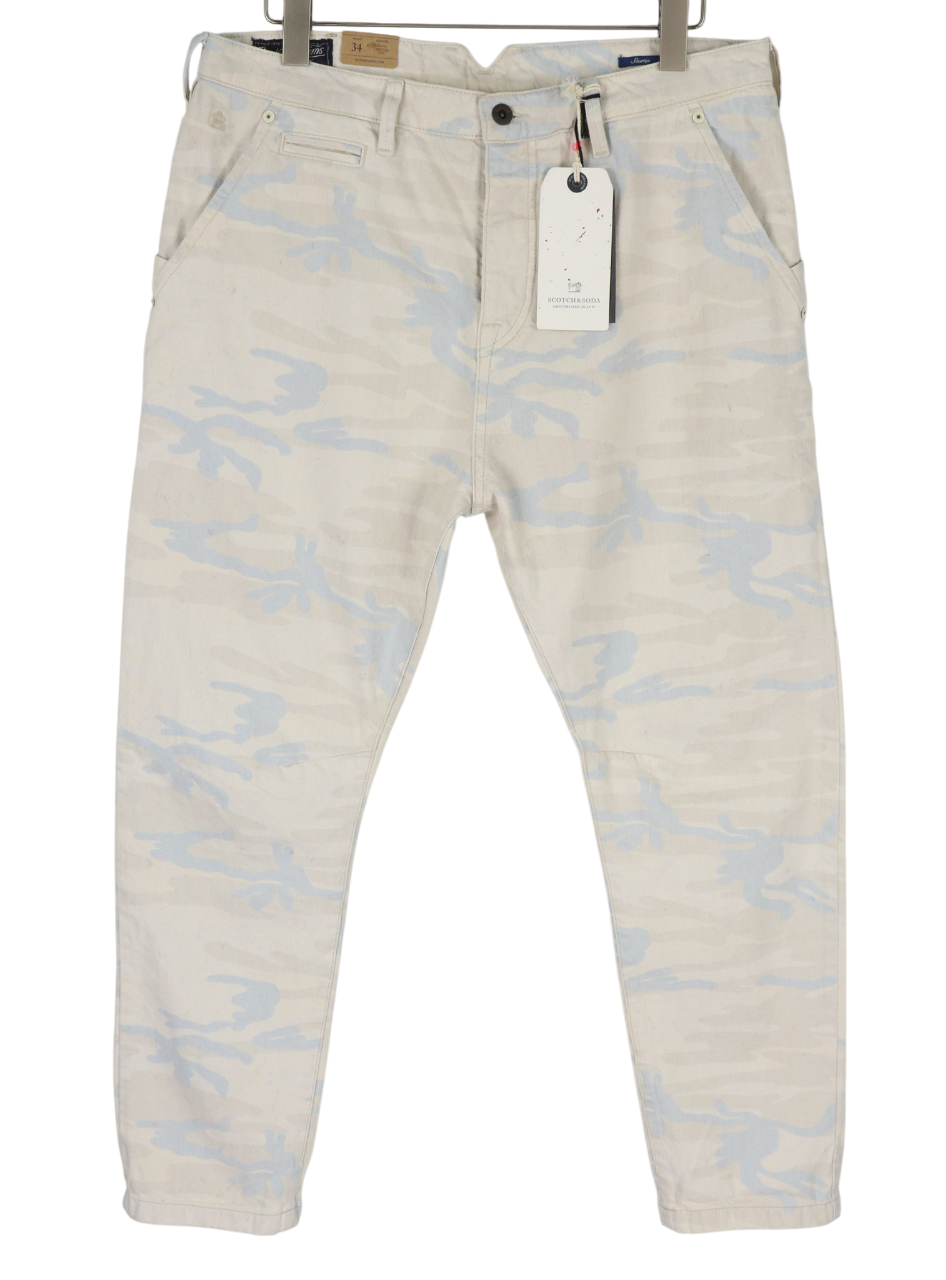 SCOTCH & SODA Stump Men's W34 Grey Cotton Loose Taper Cropped Patterned Jeans