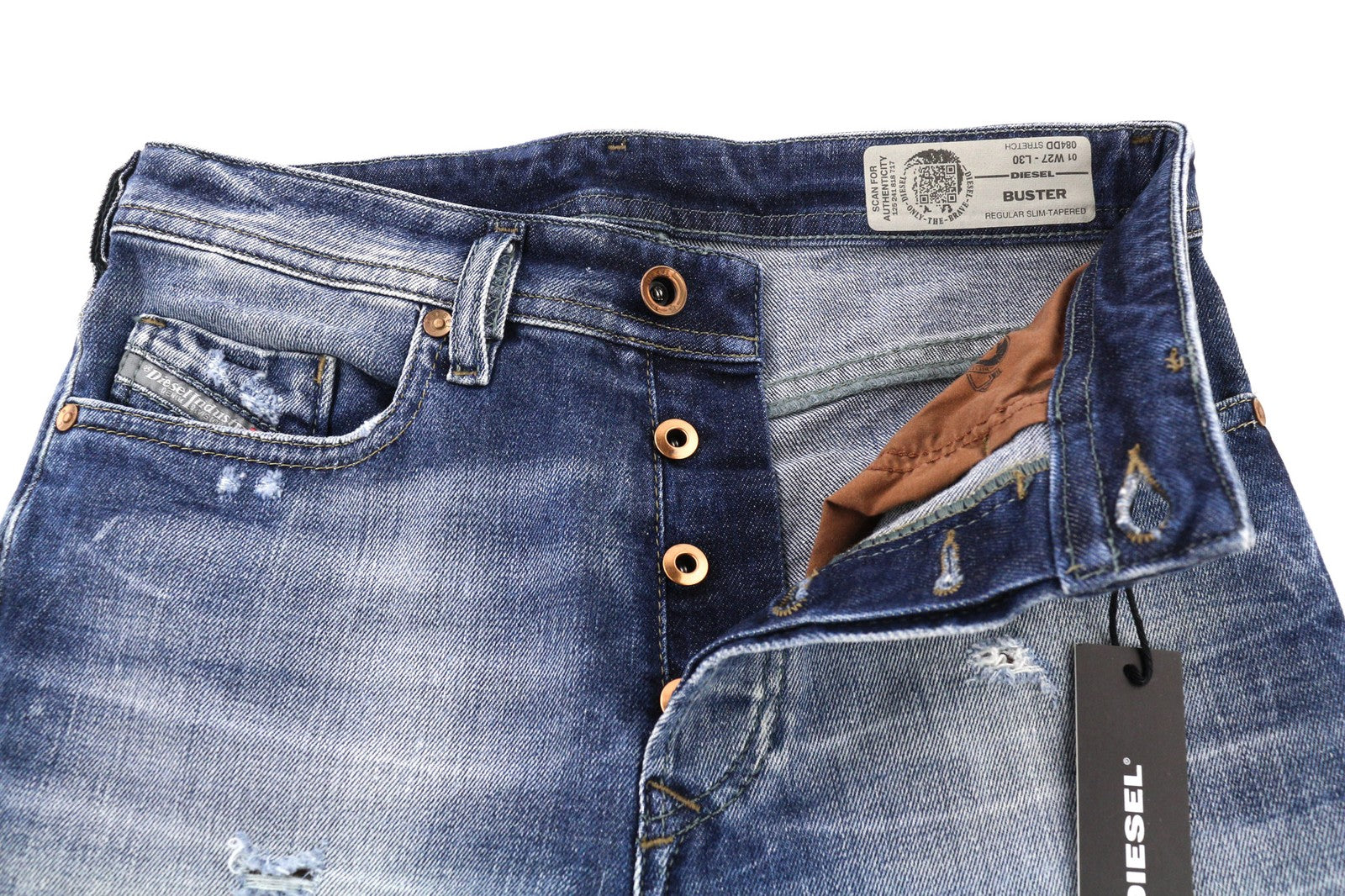 DIESEL Buster 084DD Men's Jeans W27/L30 Blue Washed Slim Tapered Stretch