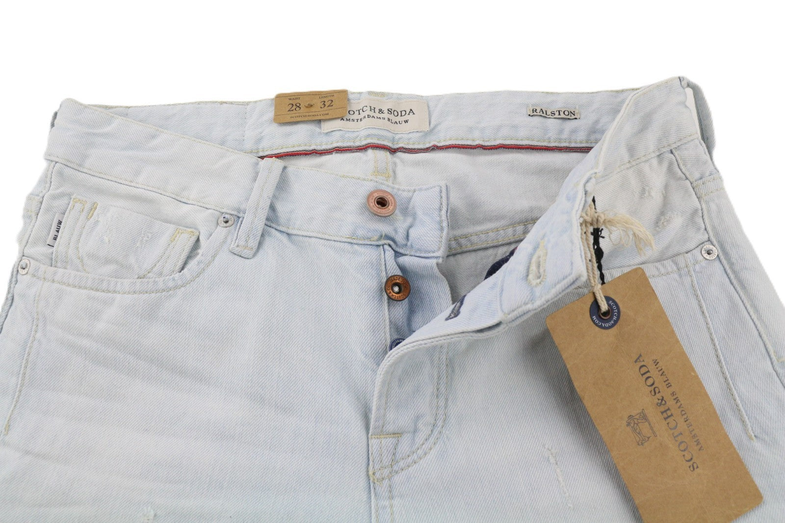 SCOTCH &amp; SODA Ralston vyriški šviesiai mėlyni grynos medvilnės įprasto kirpimo džinsai W28/L32 