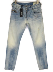 DIESEL D-Bazer 081AP vyriški mėlyni W27/L32 skalbti siaurėjantys tamprūs džinsai 