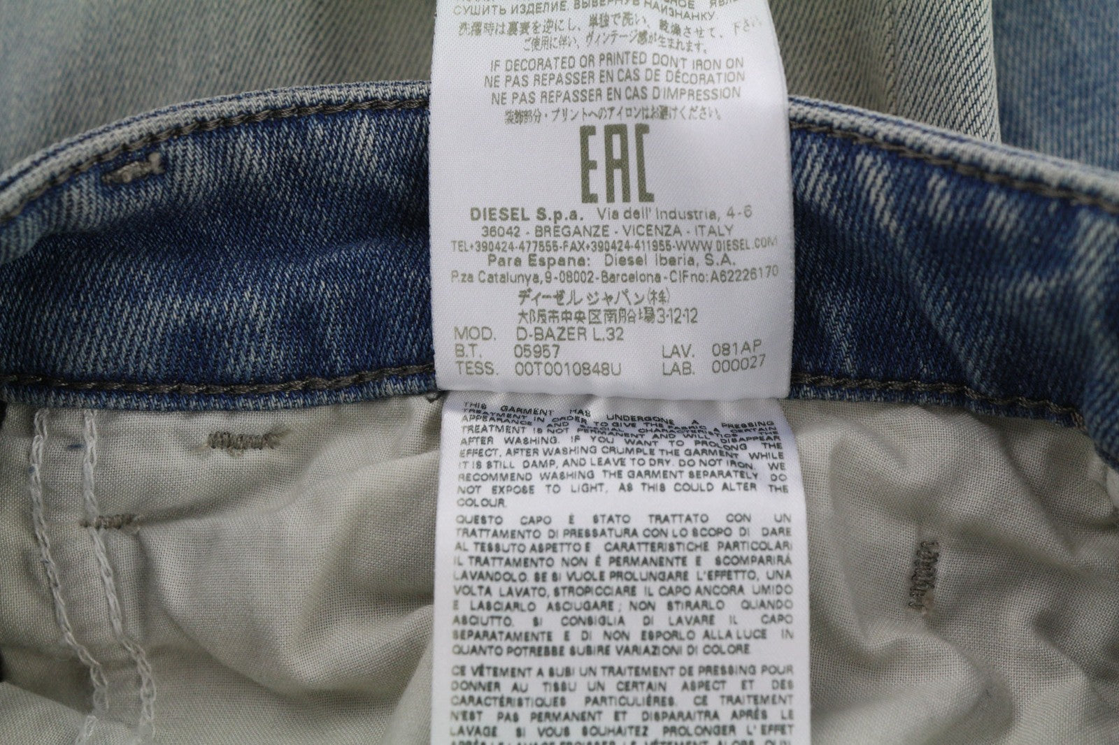 DIESEL D-Bazer 081AP vyriški mėlyni W27/L32 skalbti siaurėjantys tamprūs džinsai 