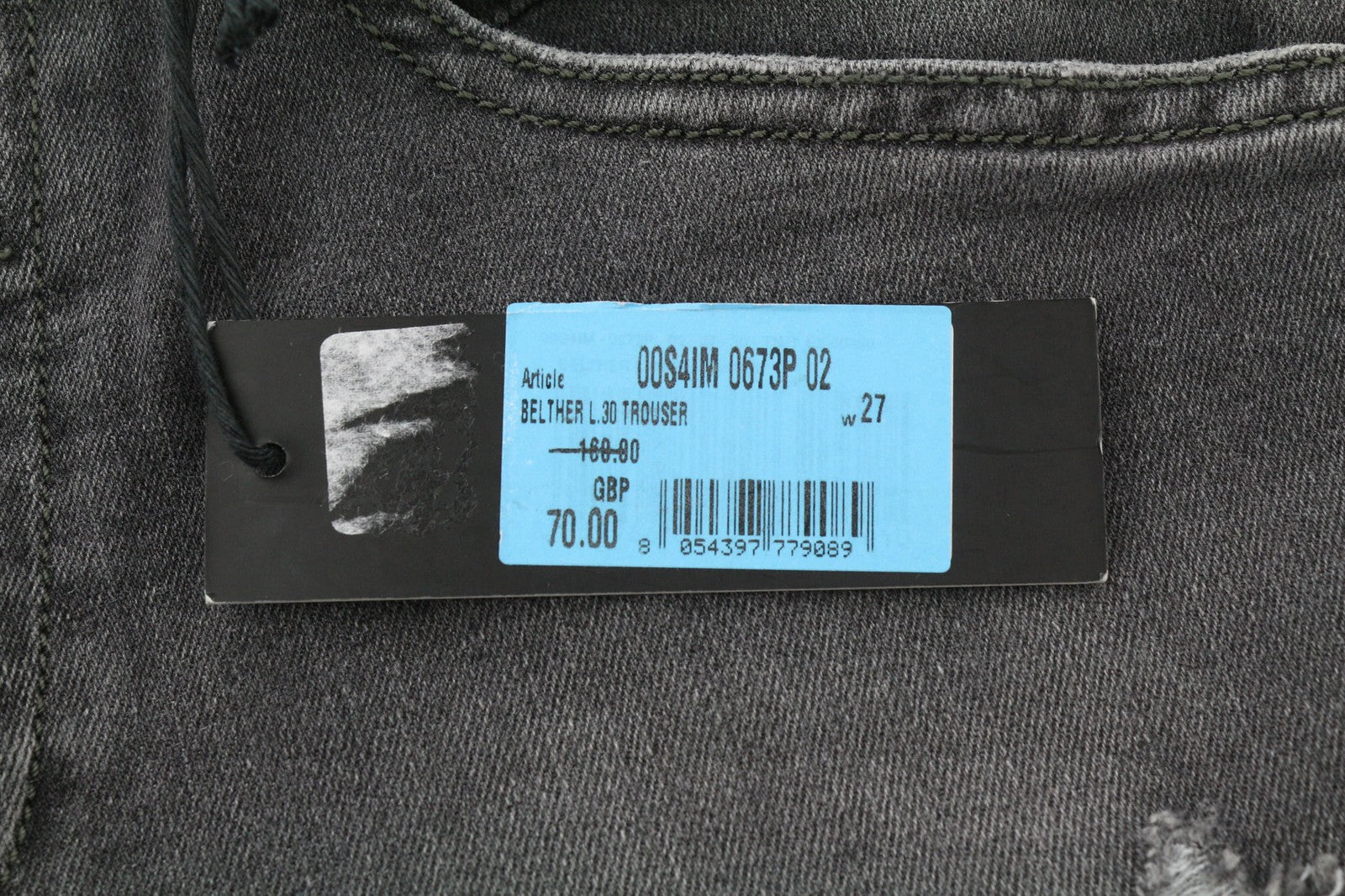 DIESEL Belther 0673P Men's Jeans W27/L30 Slim Taper Distressed Buttoned