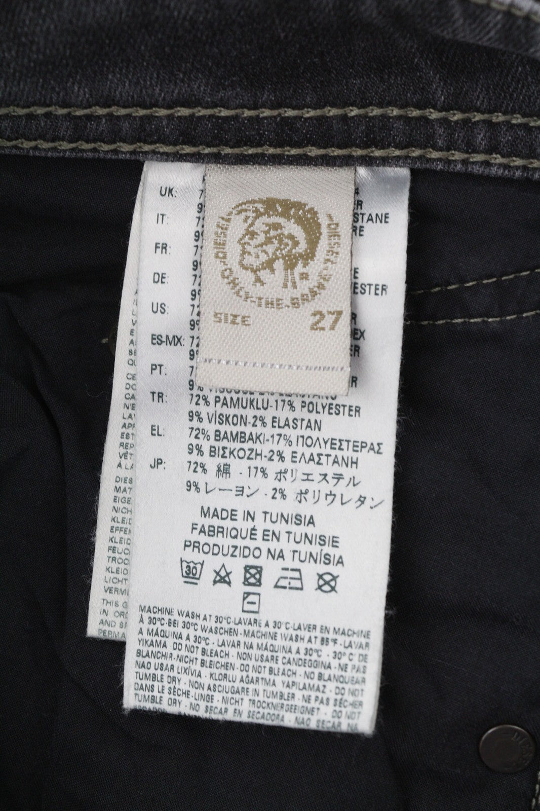 DIESEL Belther 0673P Men's Jeans W27/L30 Slim Taper Distressed Buttoned