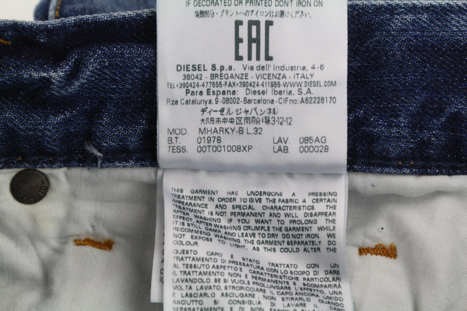 DIESEL Mharky-B 085AG Men's W29/L32 Blue Washed Slim Skinny Pure Cotton Jeans