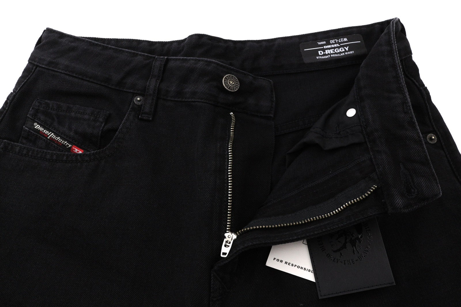 DIESEL D-Reggy 009RL Women's Jeans W27/L30 Black Straight Zip Fly Mid-Rise