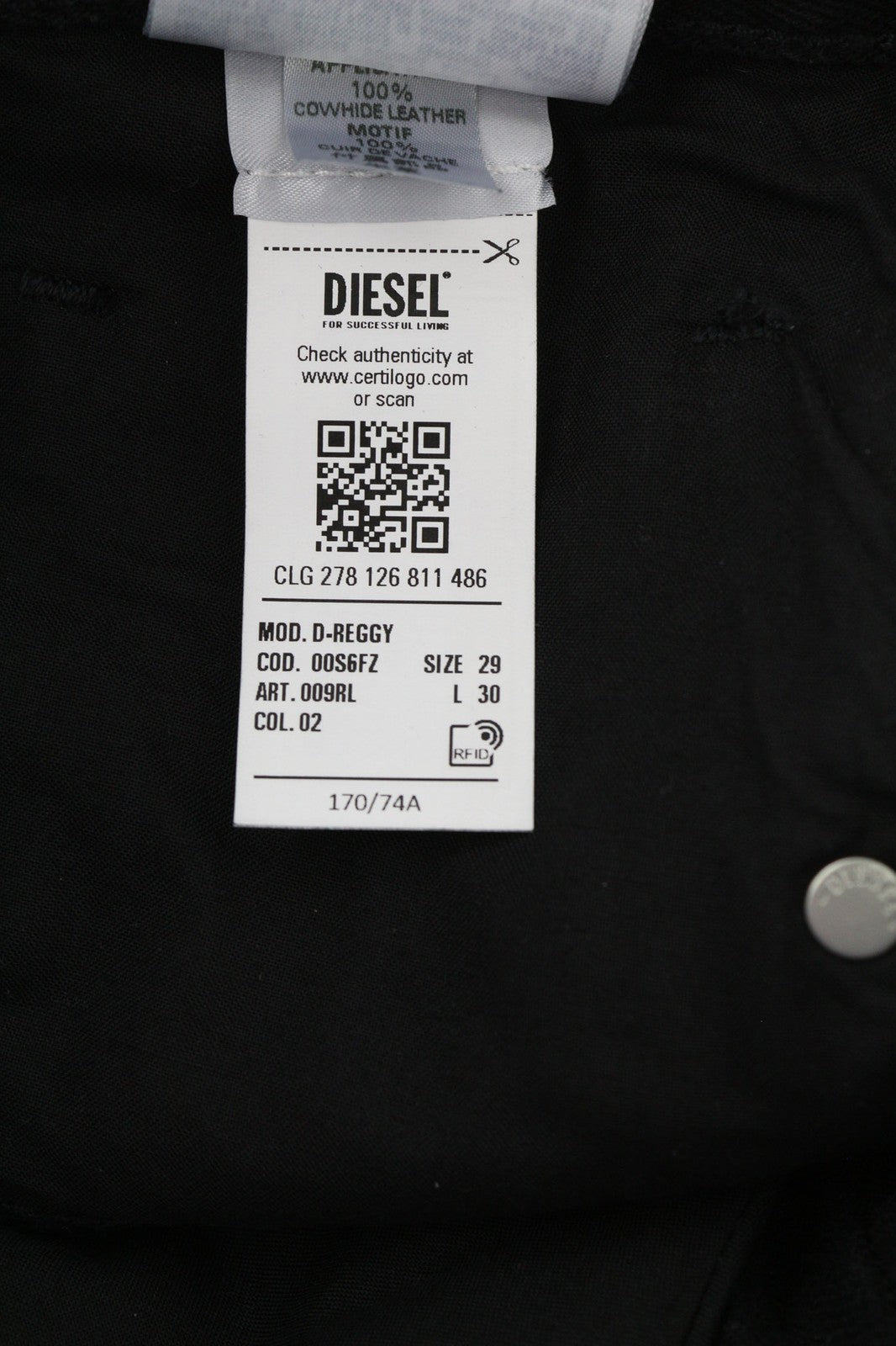 DIESEL D-Reggy 009RL Women's Jeans W29/L30 Black Regular Straight Zip Fly