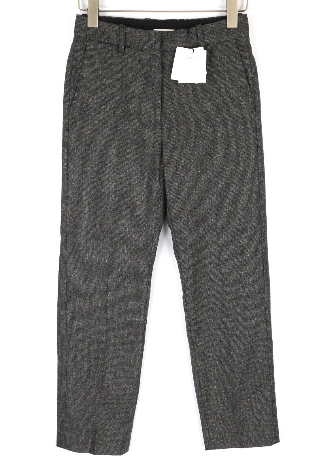 SANDRO Loi Gris Women's Trousers 36 Melange Wool Blend Zipped Slim Taper RRP225