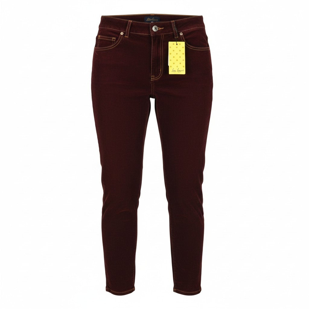 LUISA SPAGNOLI Obelix Women's Trousers 46 Burgundy Velour Slim Zipped Style