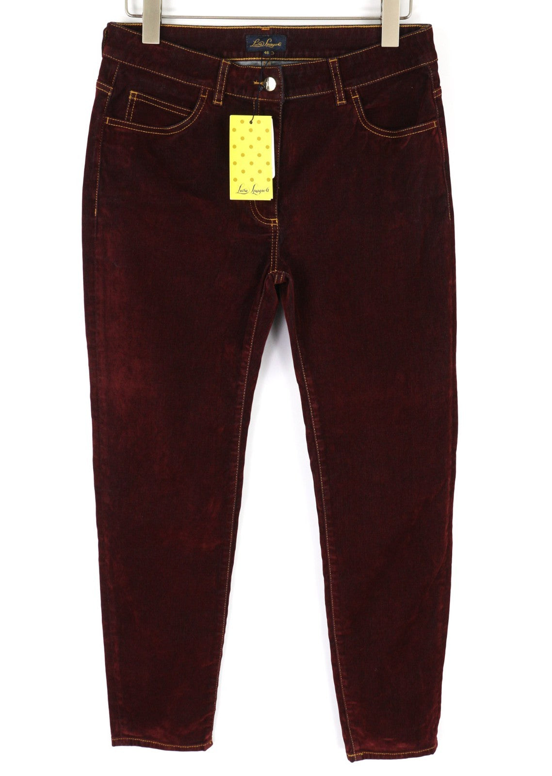 LUISA SPAGNOLI Obelix Women's Trousers 46 Burgundy Velour Slim Zipped Style