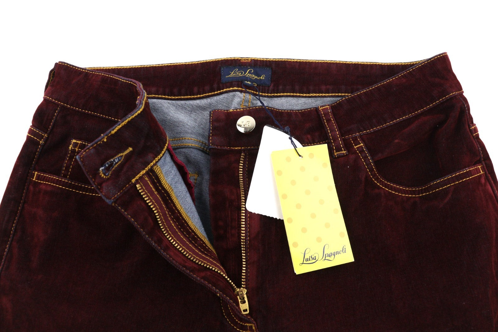 LUISA SPAGNOLI Obelix Women's Trousers 46 Burgundy Velour Slim Zipped Style