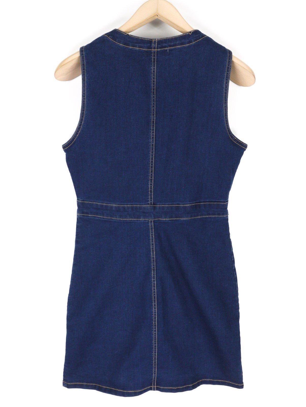 PULL&BEAR Women's Dress L Blue Denim Sleeveless V-Neck Button Pocket Short