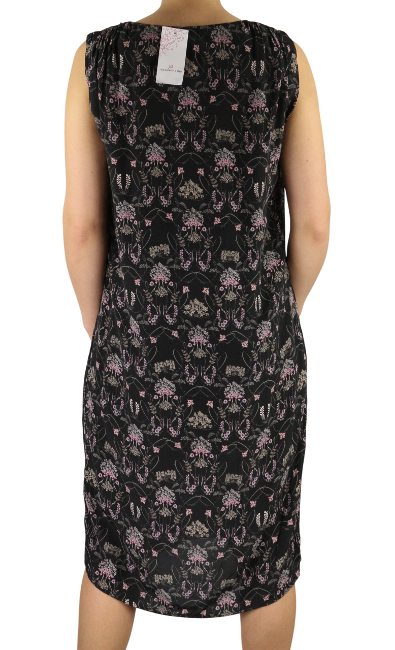 JACQUELINE RIU Rjapa196 Women's Dress 38 Dark Floral V-Neck Sleeveless Pattern