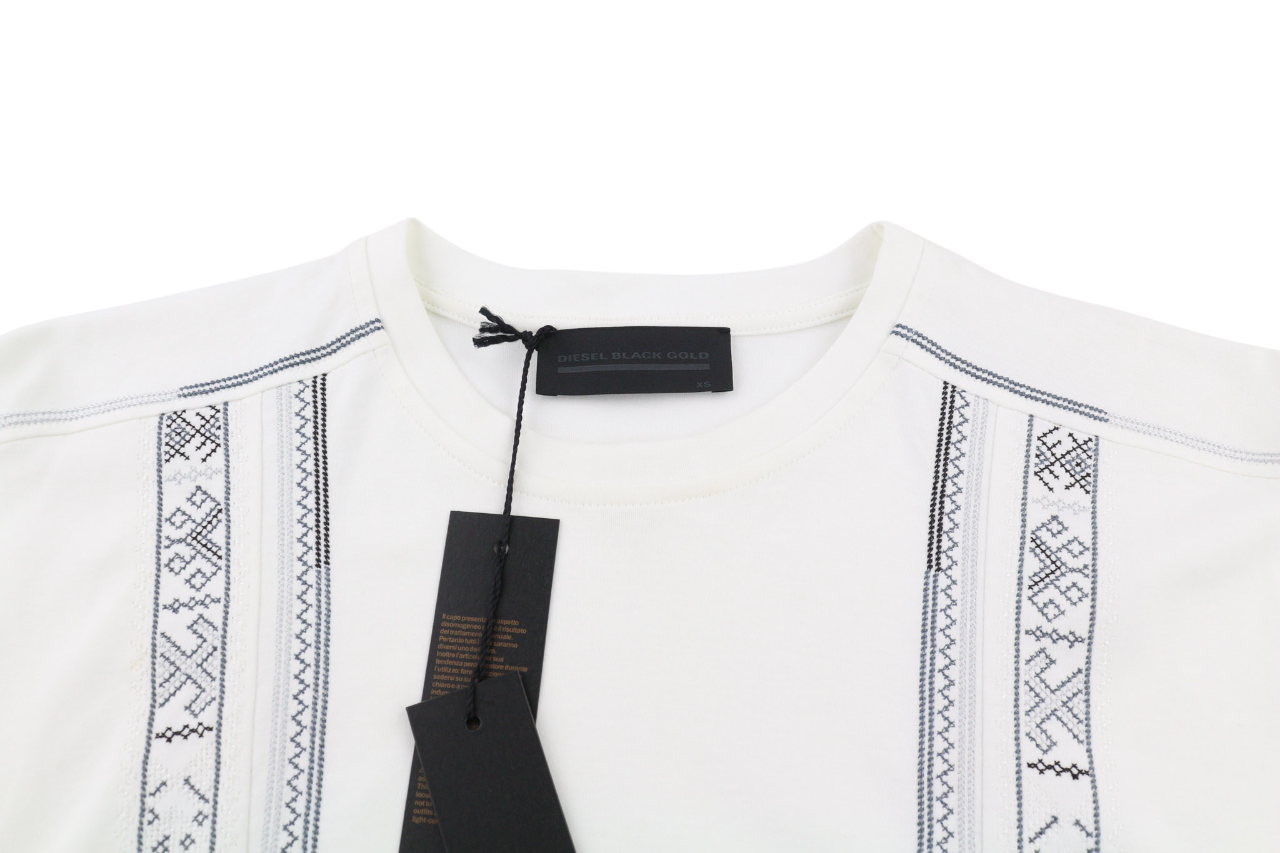 DIESEL Bgtih Women's Dress XS Black Gold Embroidered Crew Short Sleeve Mini