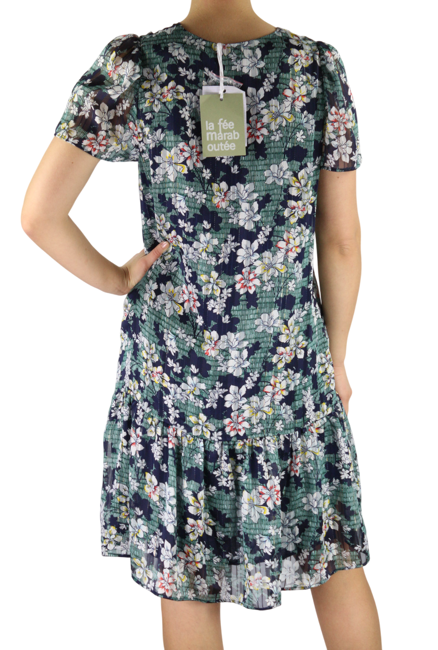 LA FE MARABOUTE Women's Dress 38 Floral V-Neck Short Sleeve 1/4 Button Short