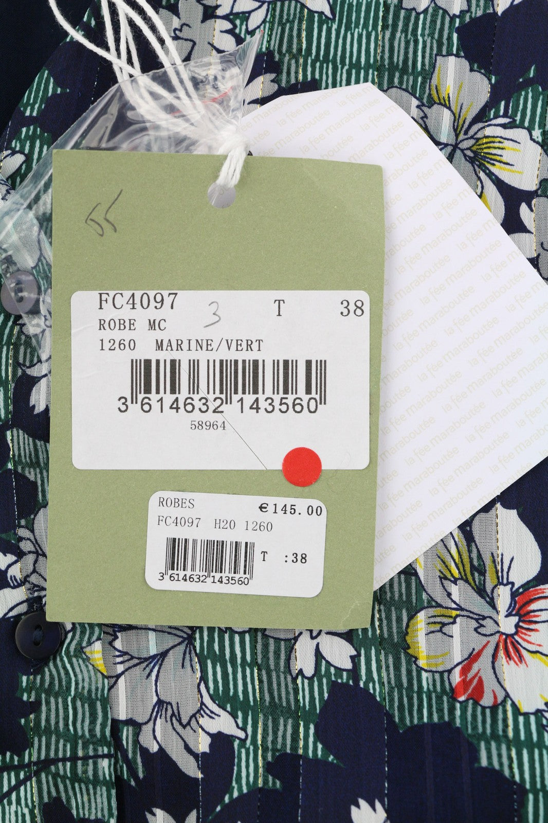 LA FE MARABOUTE Women's Dress 38 Floral V-Neck Short Sleeve 1/4 Button Short