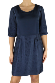 ONE STEP Ikks Women's Dress 38 Dark Blue Silk Blend 3/4 Sleeve Zip Print Style