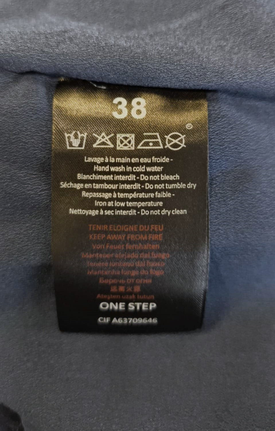 ONE STEP Ikks Women's Dress 38 Dark Blue Silk Blend 3/4 Sleeve Zip Print Style