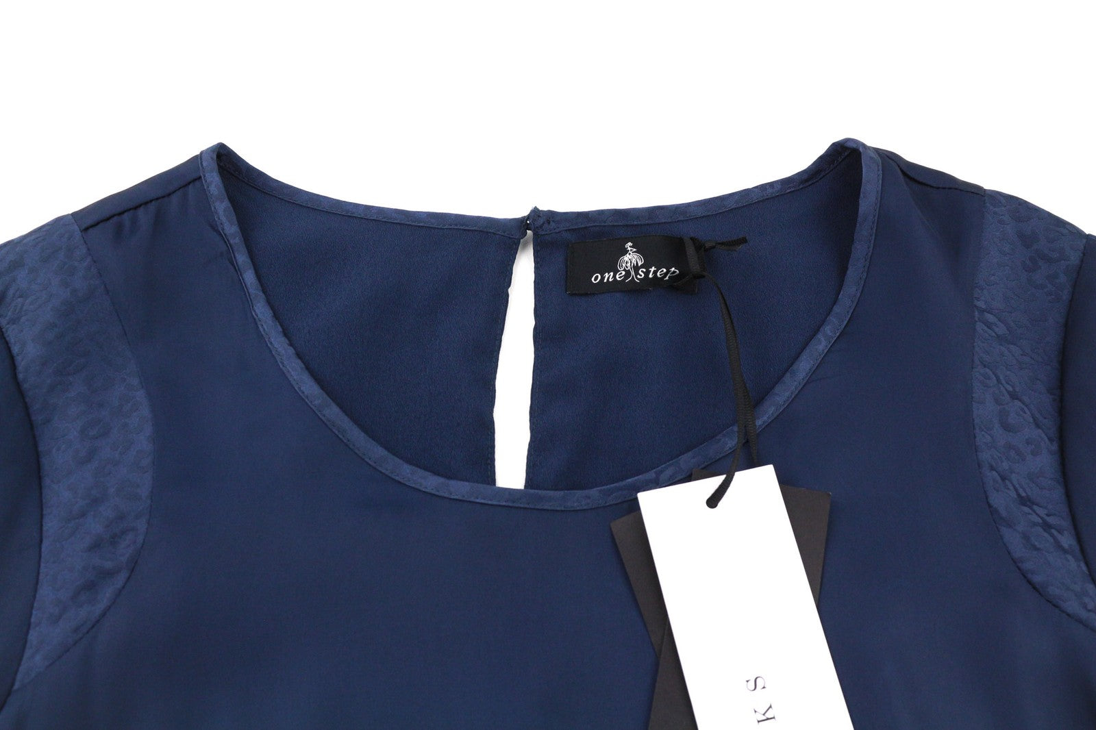 ONE STEP Ikks Women's Dress 38 Dark Blue Silk Blend 3/4 Sleeve Zip Print Style