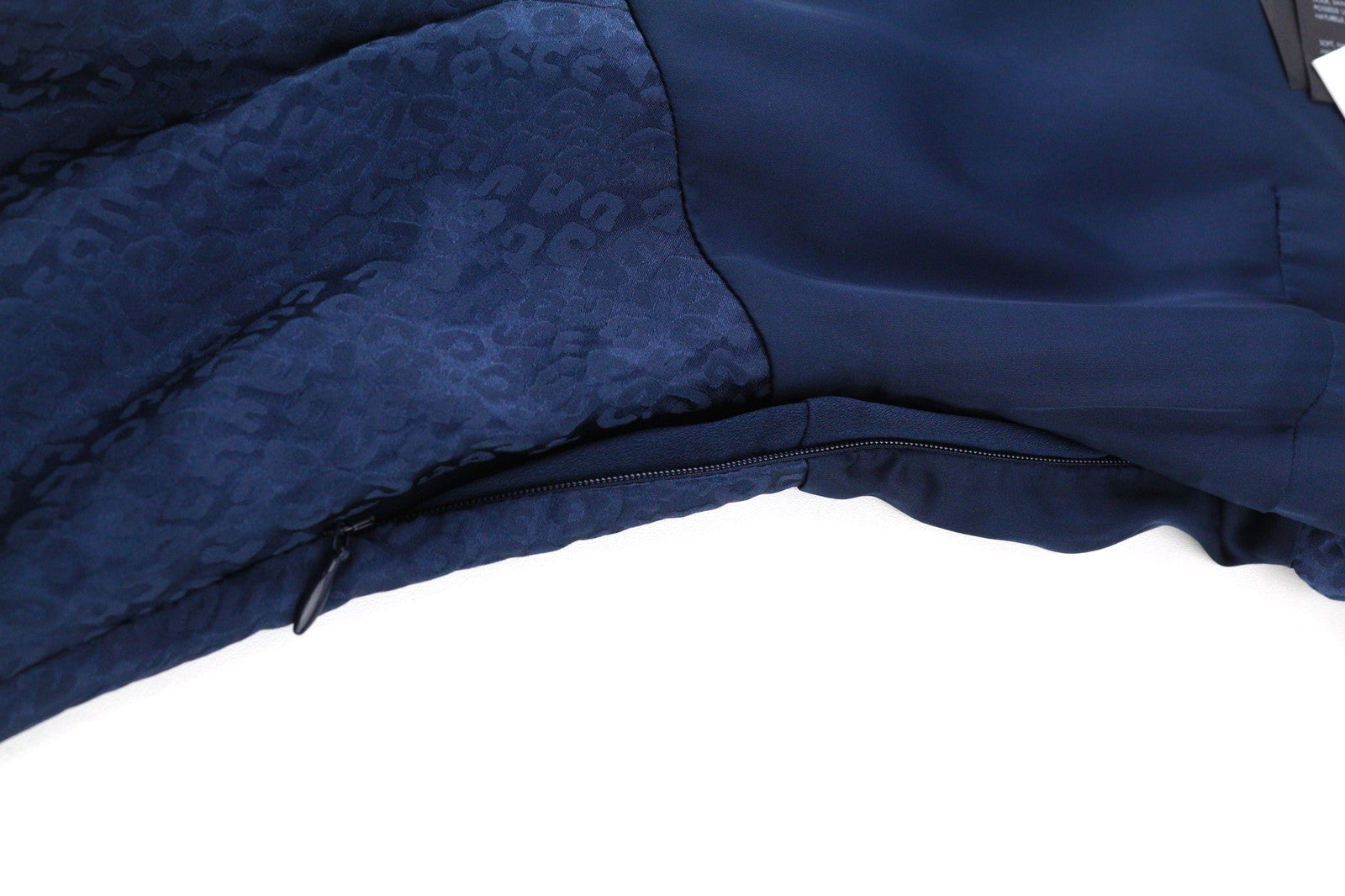 ONE STEP Ikks Women's Dress 38 Dark Blue Silk Blend 3/4 Sleeve Zip Print Style