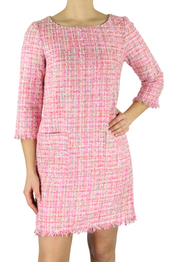 GUGLIELMO CAPONE Women's Dress ~S Tweed 3/4 Sleeve Crew Neck Pocket Short Print