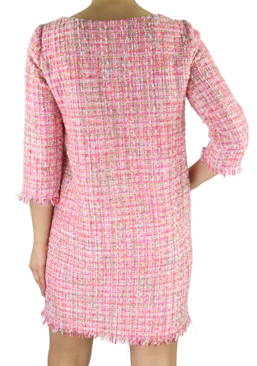 GUGLIELMO CAPONE Women's Dress ~S Tweed 3/4 Sleeve Crew Neck Pocket Short Print