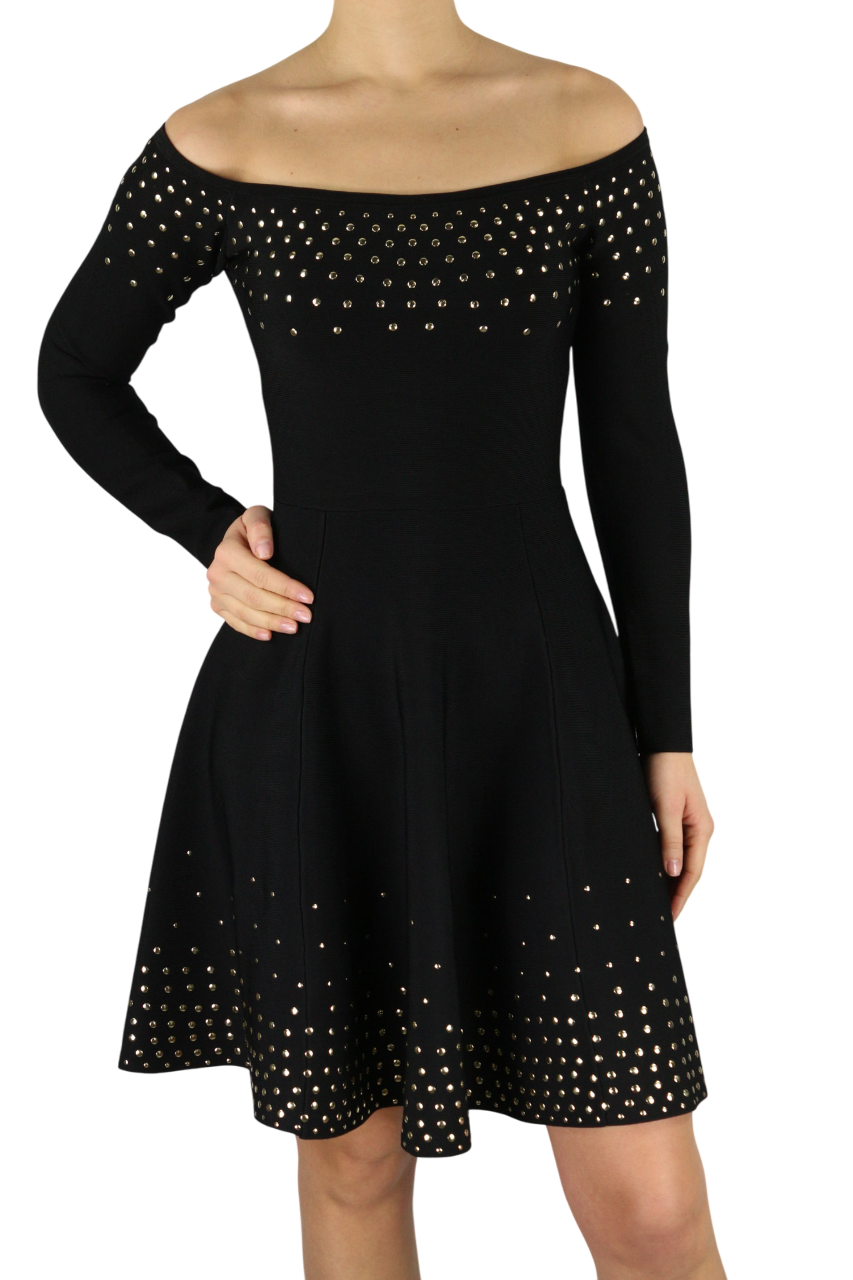 MARCIANO FOR GUESS Women's Dress M Black Open Shoulder Long Sleeve Metal Detail