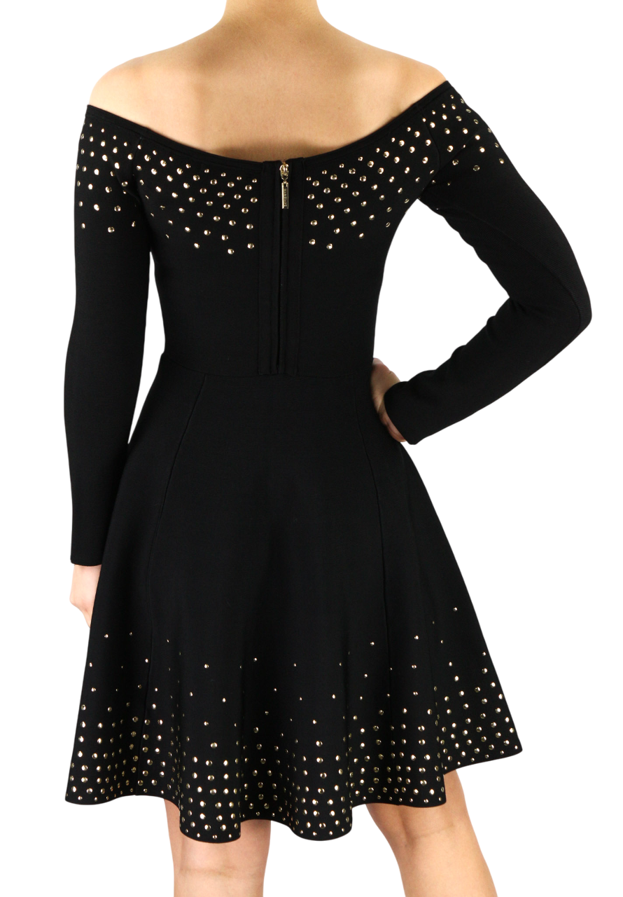 MARCIANO FOR GUESS Women's Dress M Black Open Shoulder Long Sleeve Metal Detail