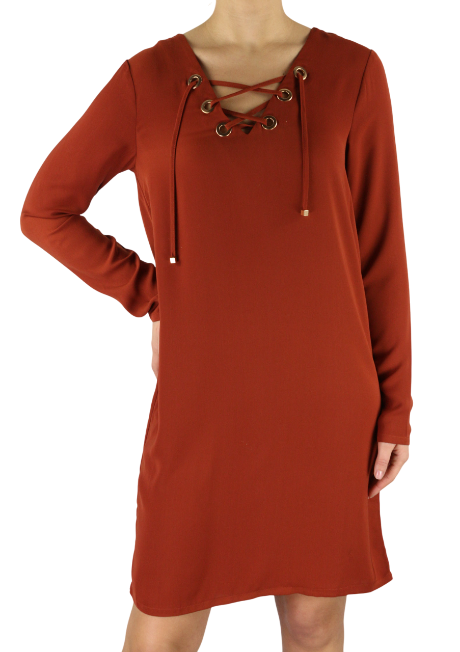 SUPERTRASH Dambi Women's Dress 36 V-Neck Long Sleeve Strap Detail Short Logo