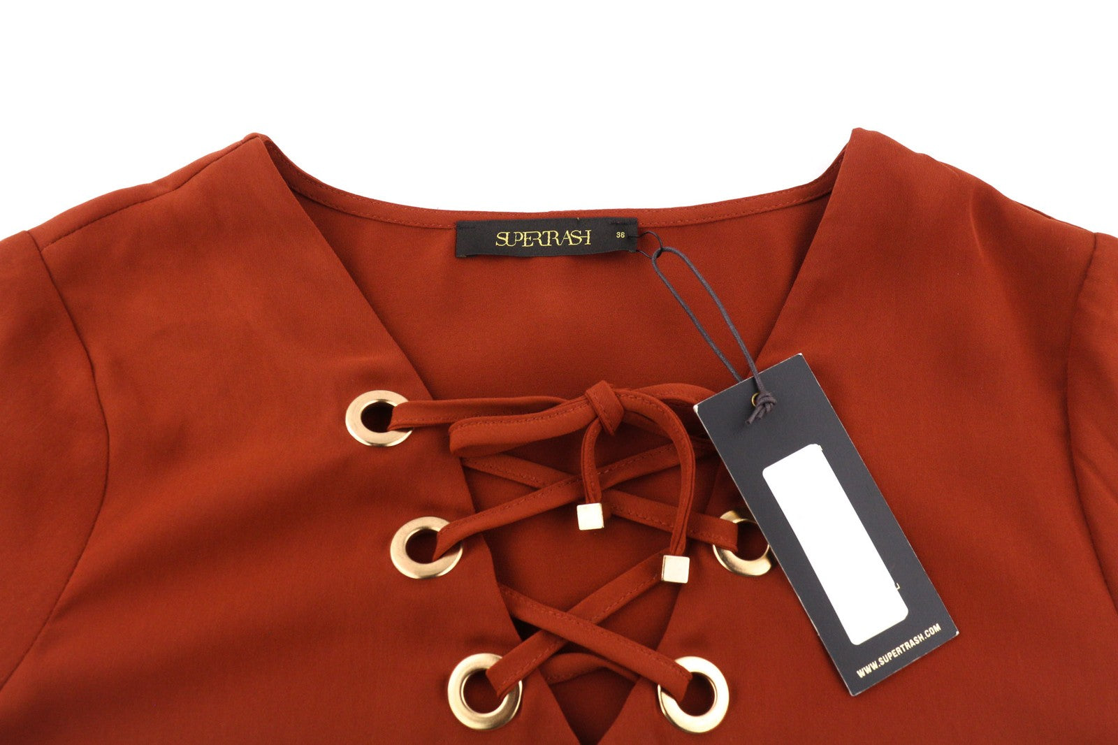 SUPERTRASH Dambi Women's Dress 36 V-Neck Long Sleeve Strap Detail Short Logo