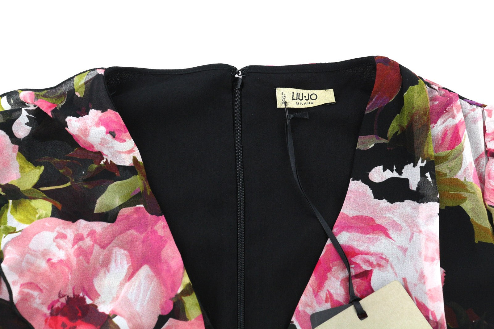 LIU JO Volant Women's Dress 40 Floral V-Neck Long Sleeve Lined Zipped Short Logo