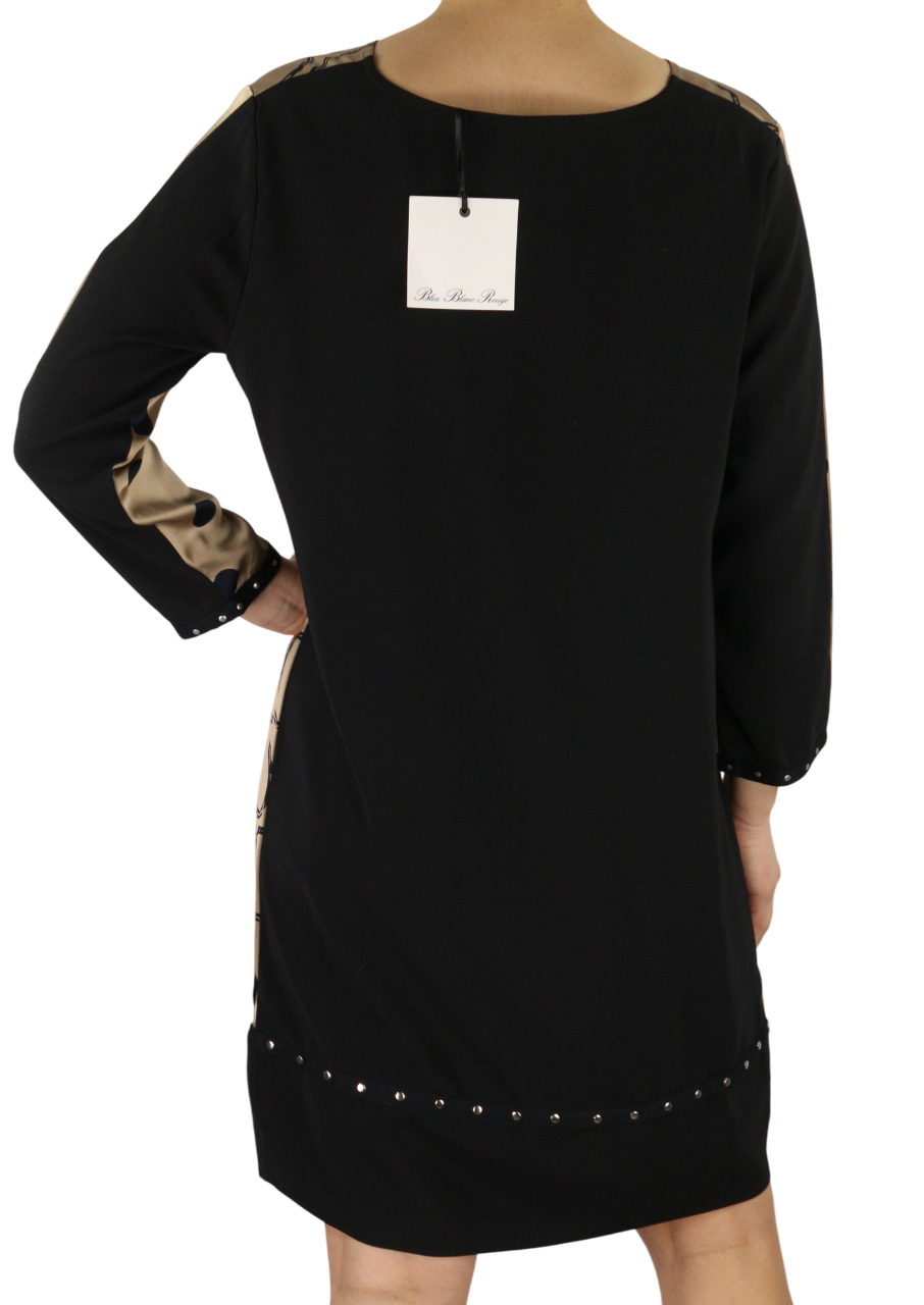 BLEU BLANC ROUGE Magie Women's Dress S Beige 3/4 Sleeve Crew Neck Printed Short