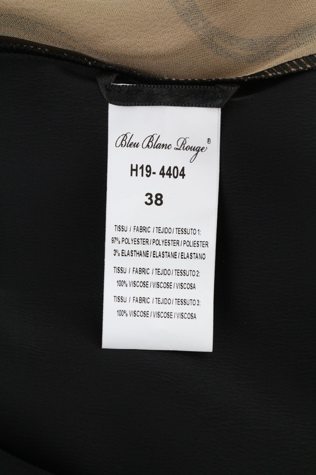 BLEU BLANC ROUGE Magie moteriška suknelė S smėlio spalvos, 3/4 rankovėmis, apvalia iškirpte, raštuota trumpa suknelė 