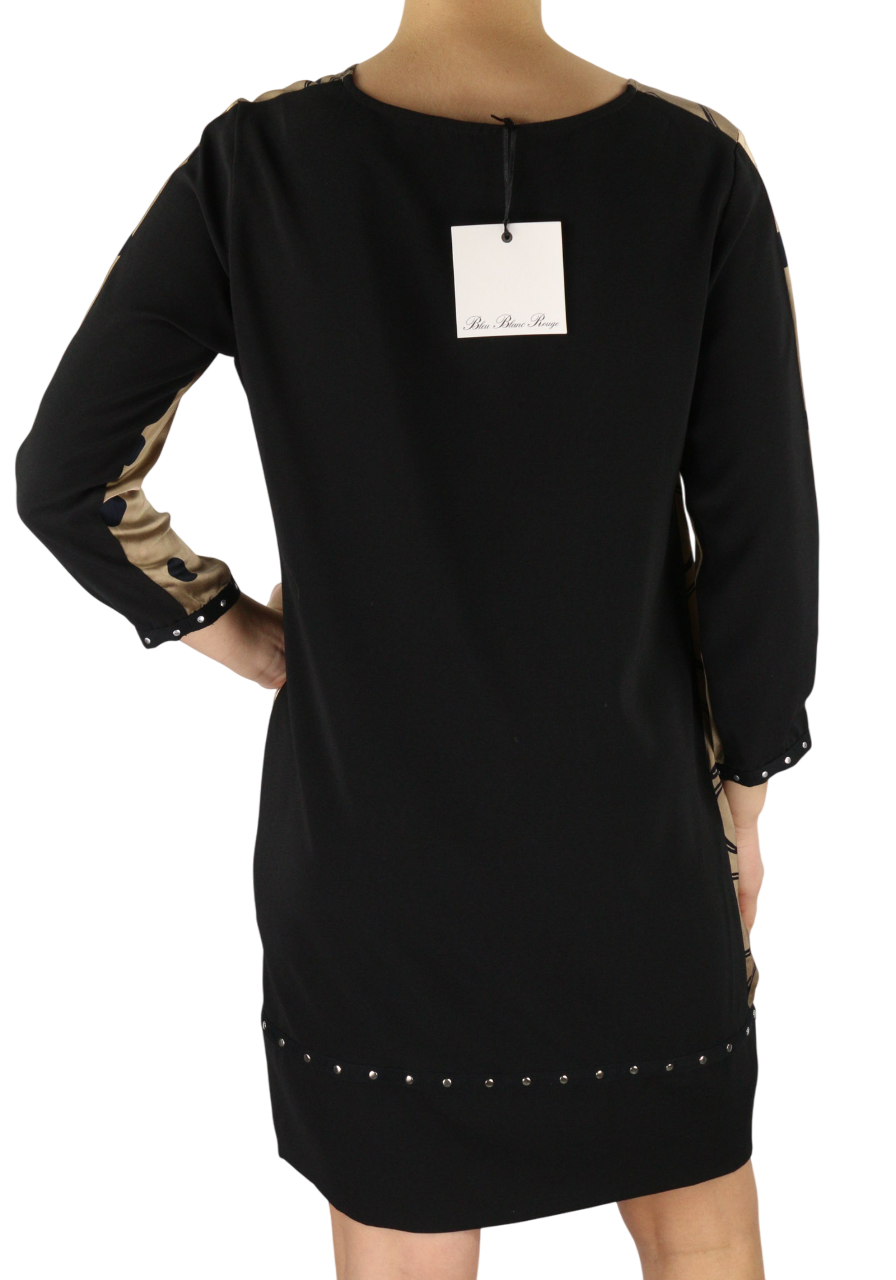 BLEU BLANC ROUGE Magie Women's Dress S Beige 3/4 Sleeve Crew Neck Print Short