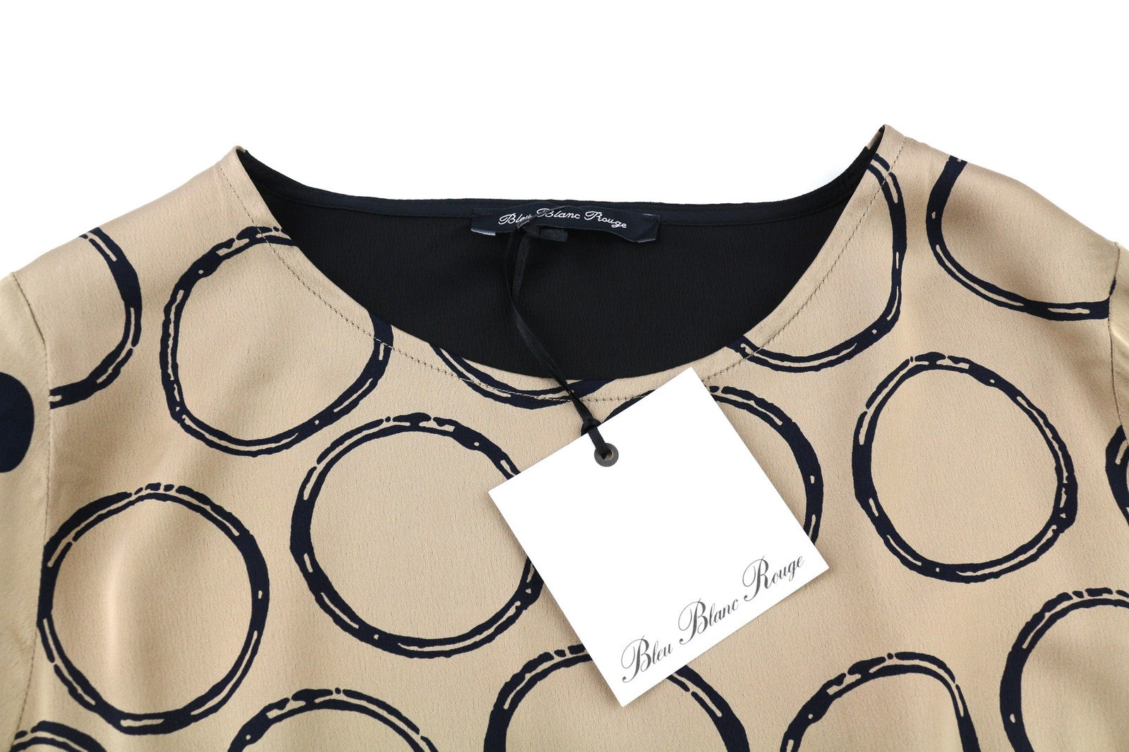 BLEU BLANC ROUGE Magie Women's Dress S Beige 3/4 Sleeve Crew Neck Print Short