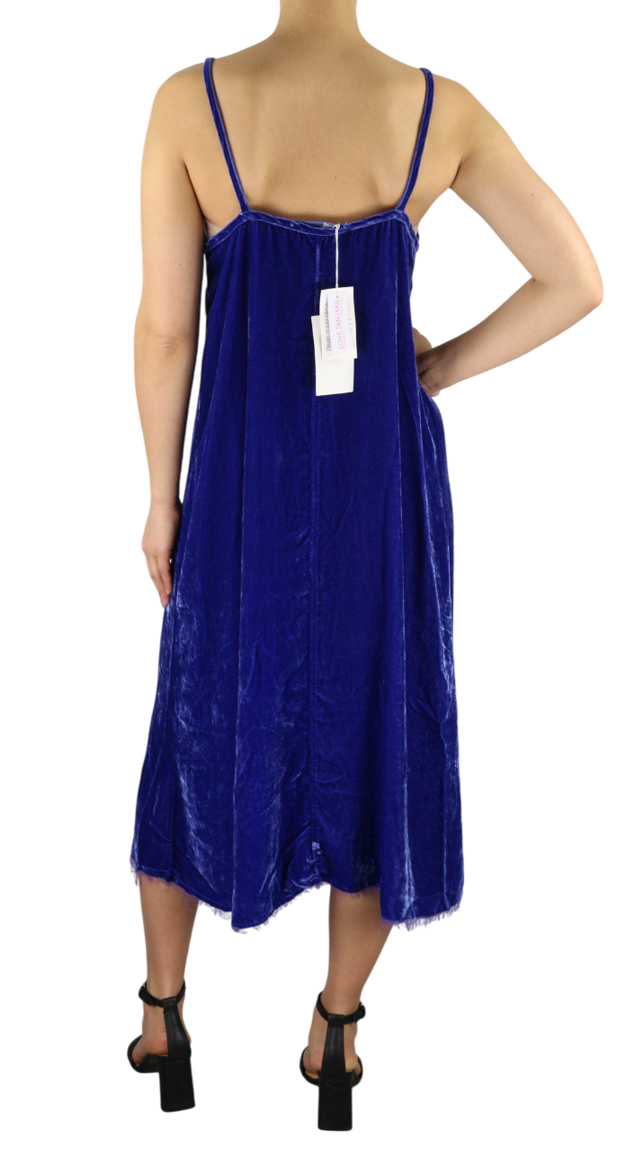 LOVE TANJANE LJ Celine Women's Dress M Blue Velvet Silk Sleeveless Midi RRP450