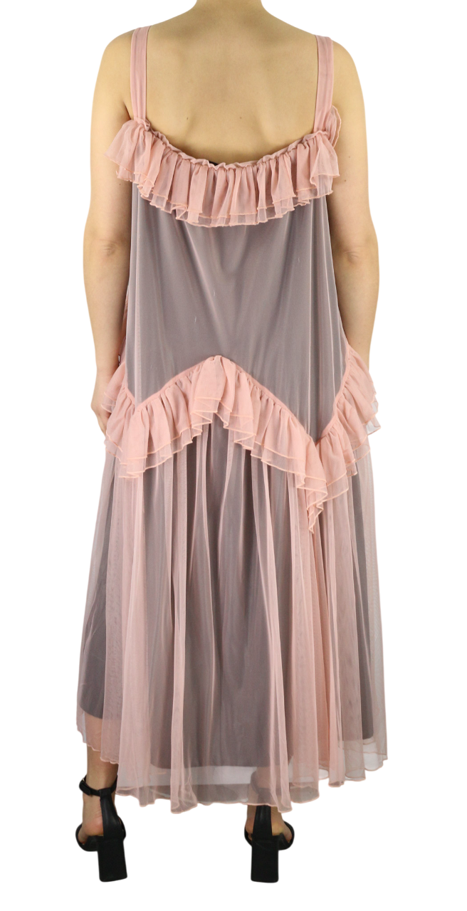 GUGLIELMO CAPONE Dolls Women's Dress 42 Pink Sleeveless Tulle Ruffle Midi Logo