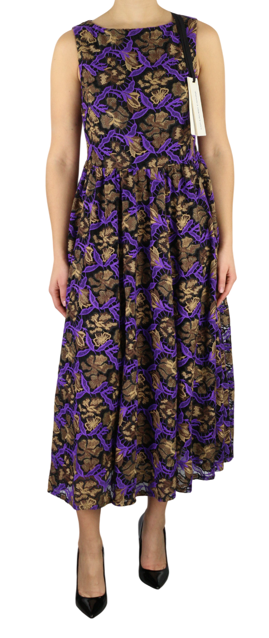 GUGLIELMO CAPONE Ballerina Pizz Women's Dress 40 Embroidered Sleeveless Midi