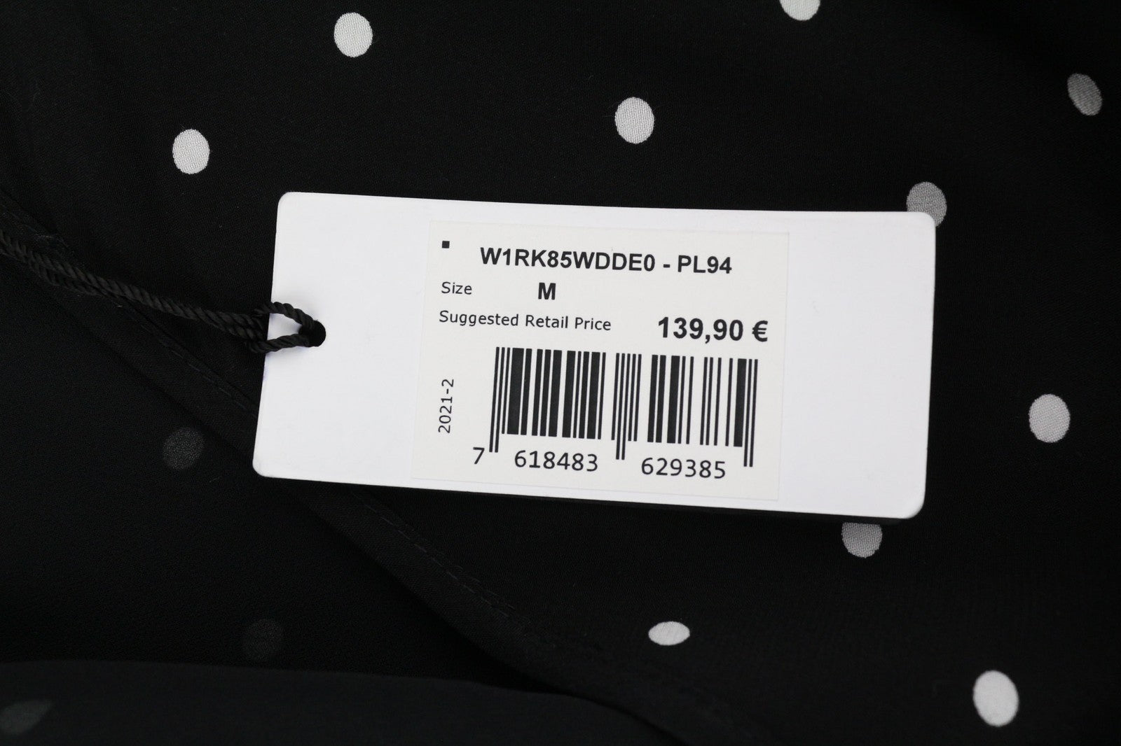 GUESS Women's Dress M Black White V-Neck Long Sleeve Polka Dot Lined Midi Logo