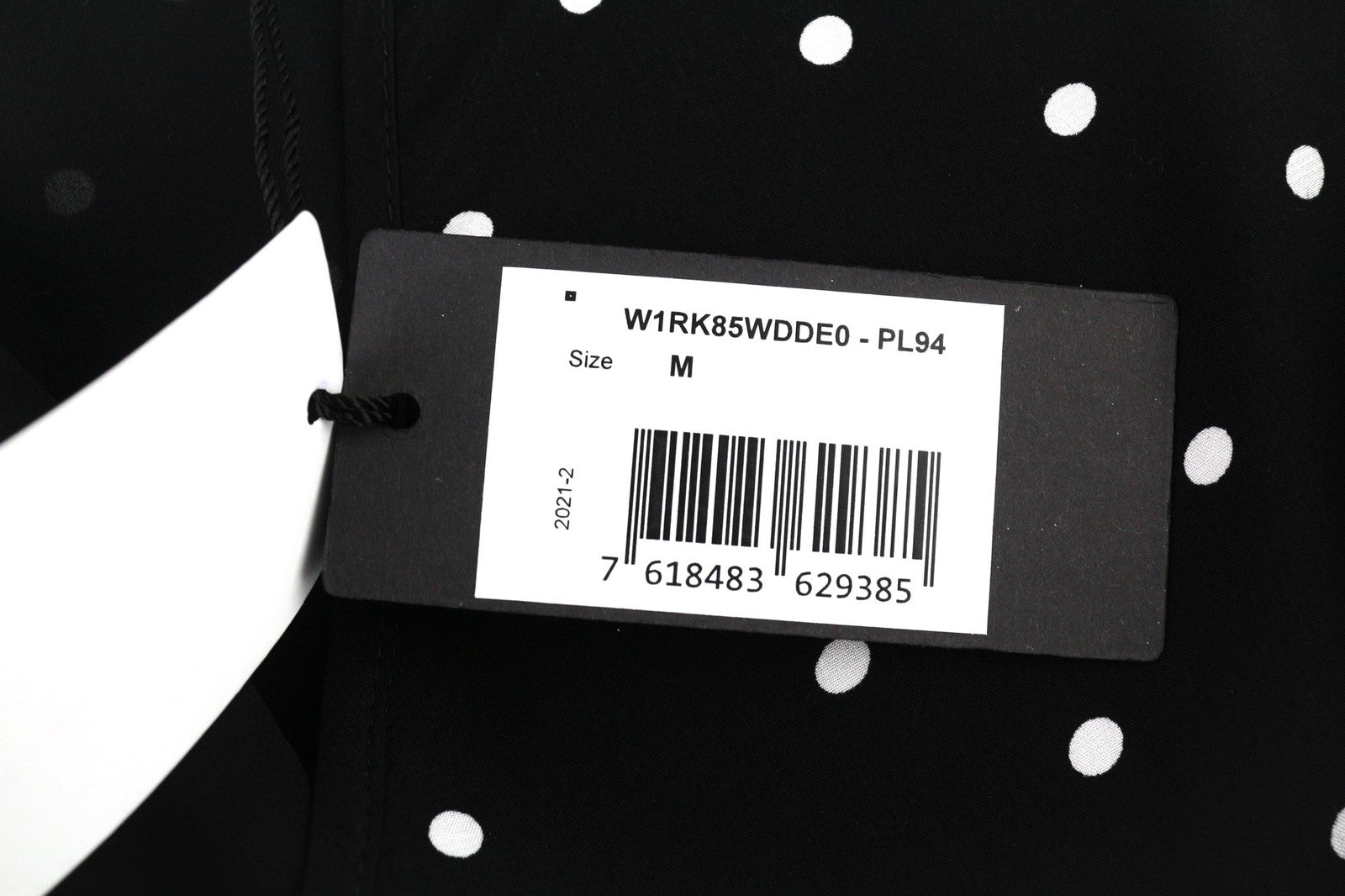 GUESS Women's Dress M Black White V-Neck Long Sleeve Polka Dot Lined Midi Logo