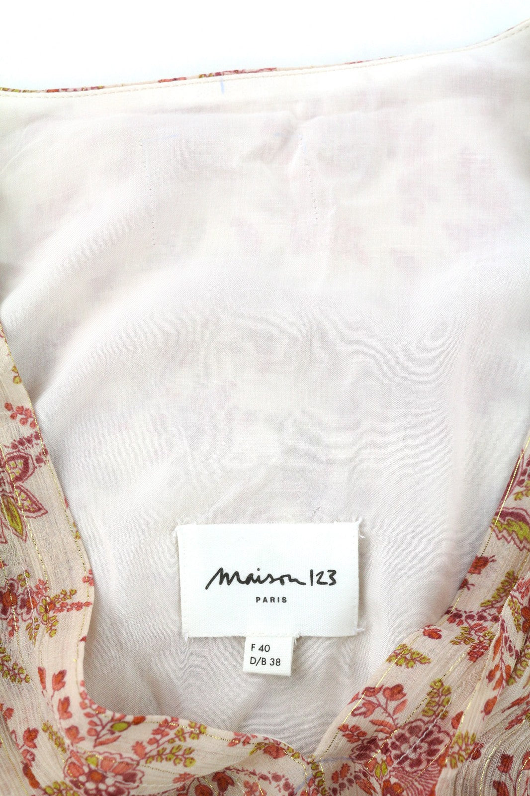 MAISON 123 Nao R Imprimee Women's Dress 40 Silk Blend Floral Long Sleeve Long