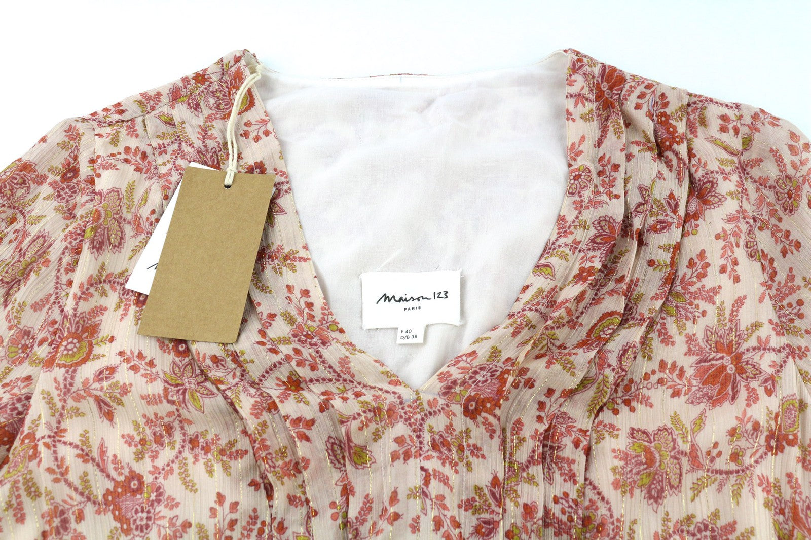 MAISON 123 Nao R Imprimee Women's Dress 40 Silk Blend Floral Long Sleeve Long