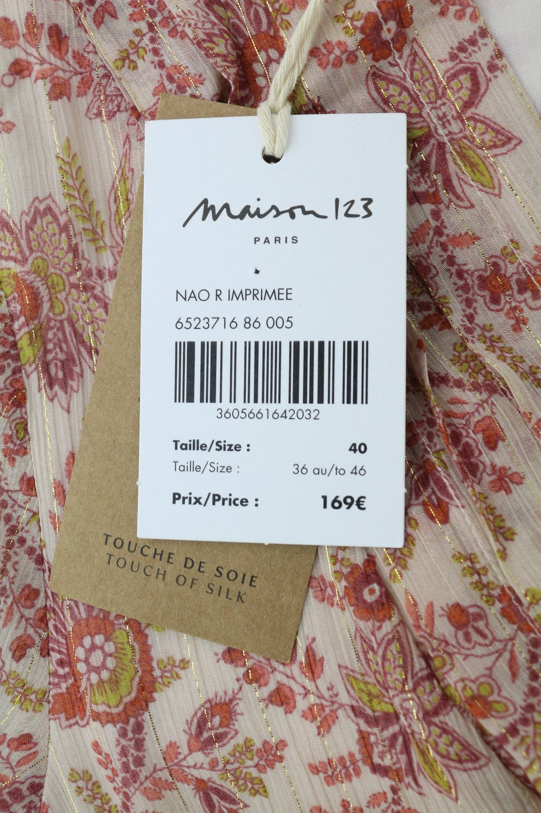 MAISON 123 Nao R Imprimee Women's Dress 40 Silk Blend Floral Long Sleeve Long