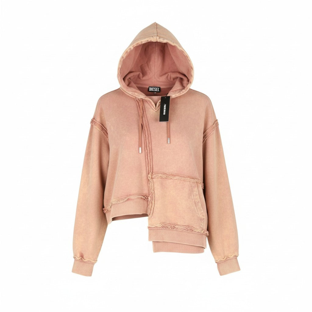 DIESEL F-Mikky Felpa Women's Hoodie S Peach Hood Asym Pocket Strap Logo RRP195