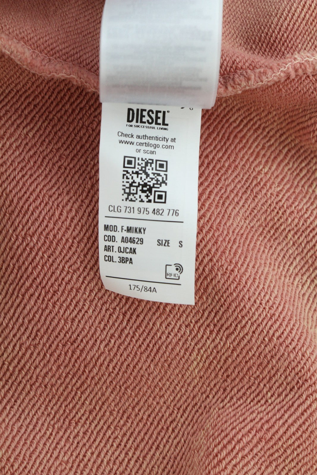 DIESEL F-Mikky Felpa Women's Hoodie S Peach Hood Asym Pocket Strap Logo RRP195